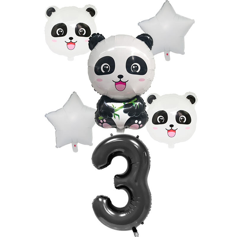 Juego de globos de aluminio con número de dibujos animados para Niños, decoración de fiesta de cumpleaños, Baby Shower, Estrella y Panda, color negro, 32 pulgadas