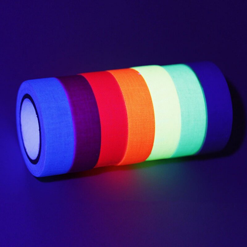 UV Blacklight Reactive Glow in The Dark Tape Neon Gaffer Tape Fluorescent Cloth Tape Safety Warning for Home Decor 6pcs/Set