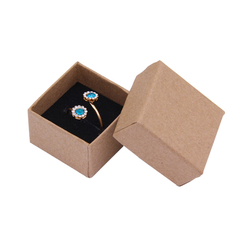 Caja para anillos de 4x4x3cm, Cajas de Regalo para pendientes/colgantes, organizador de joyería de alta calidad, embalaje de papel de exhibición, esponja negra, 24 Uds.