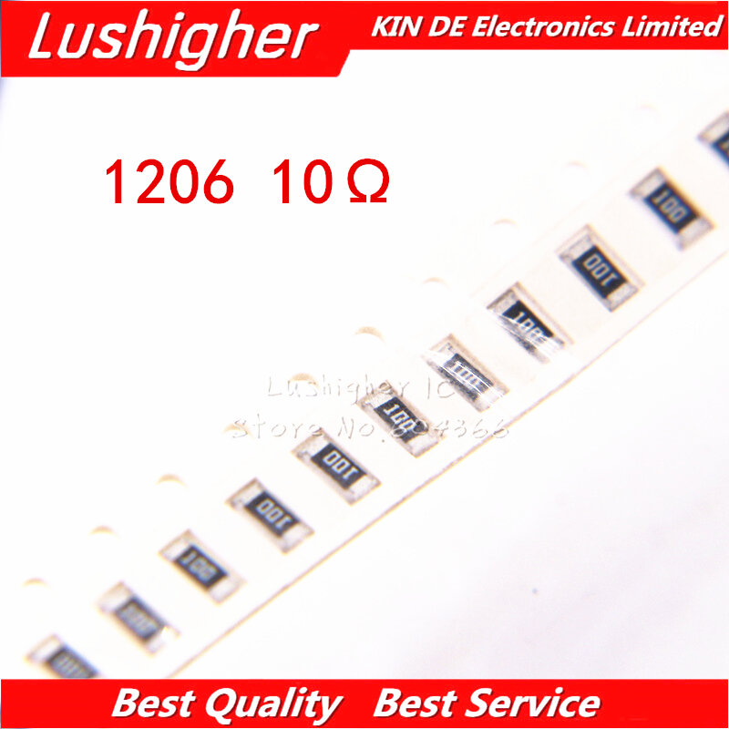 100 Buah 1206 SMD Resistor 5% 10 Ohm 100 10.0ohm 10R0
