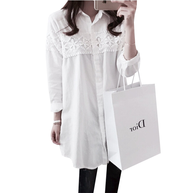 2017 New Autumn White Lace Blouse Plus Size 4XL Women Tops Casual Loose Blouses Long Sleeve Vintage Ladies Shirts Blusas AB318