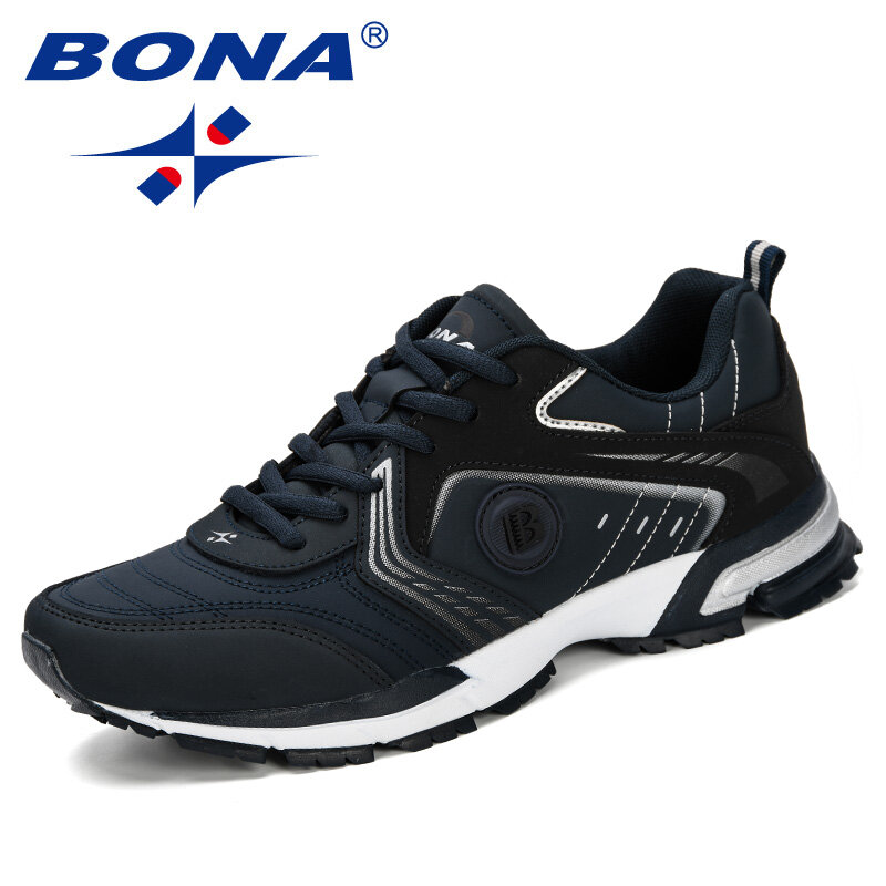 BONA-Tênis leves e respiráveis para homens, com renda, tênis de corrida, esportes ao ar livre, caminhar, correr, confortável, moda