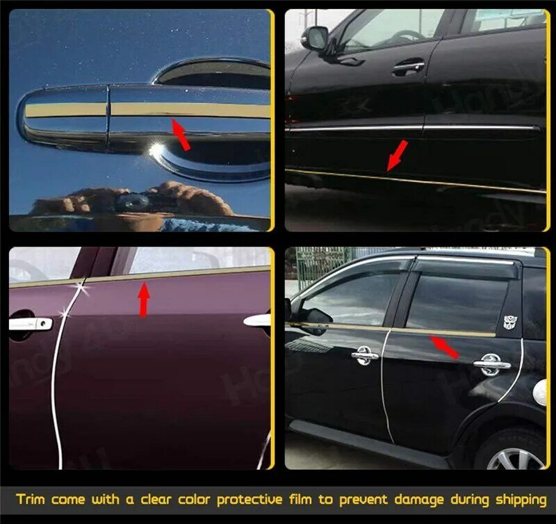 Exterior do carro Chrome Body Strip Bumper, Auto Door Protective Molding, Styling Guarnição Etiqueta, 6mm, 10mm, 12mm, 15mm, 20mm, 25mm, 30mm, 5m