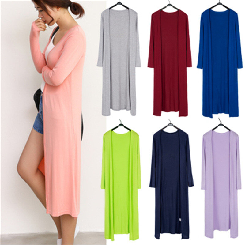 Suéter coreano de algodón Modal largo informal para mujer 2019 cárdigan suave cómodo fuerte Simple sólido tamaño libre cárdigan fino Suelto