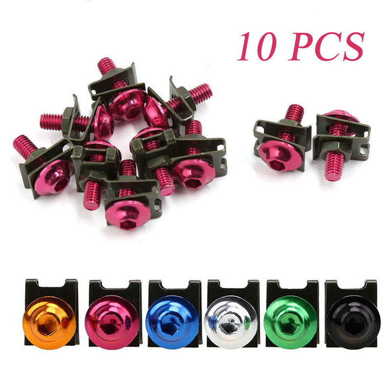 ZXMT 10x Motorcycle M6 6mm Windscreen Bolts Kit Set Fastener Clips Screw Spring Nuts Aluminum black red gold blue silver green