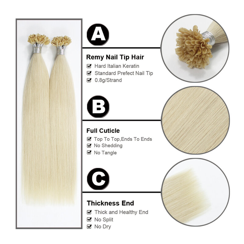 FOREVER HAIR-extensiones de cabello Remy, 0,8 g/h, 16 ", 18", 20 ", 24", en forma de U, prepegado, cápsulas de queratina, colores de fusión