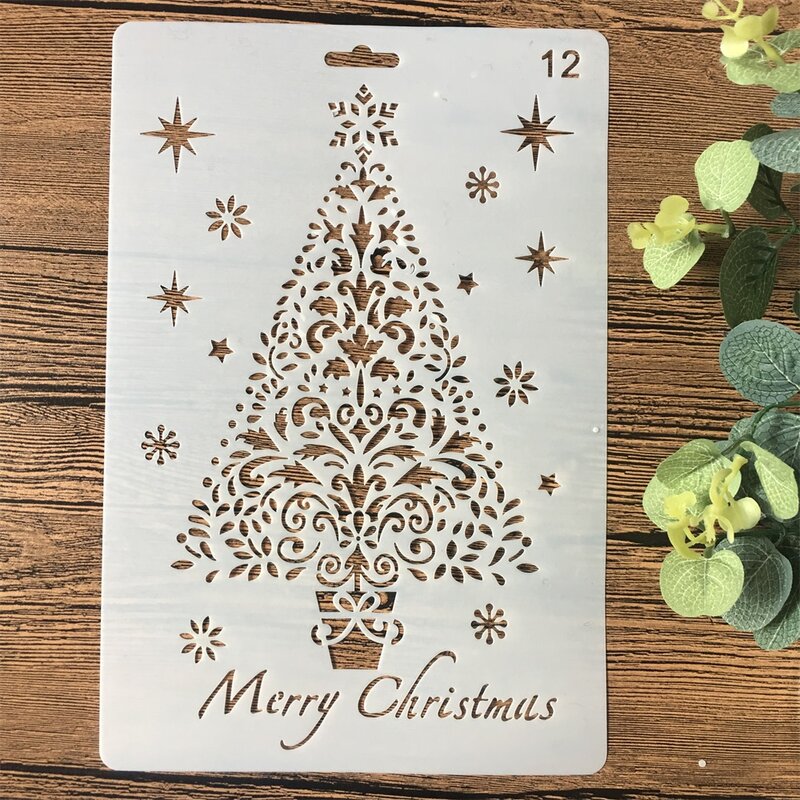 26cm árvore de natal diy artesanato estênceis em camadas pintura de parede scrapbooking carimbar em relevo álbum cartão modelo