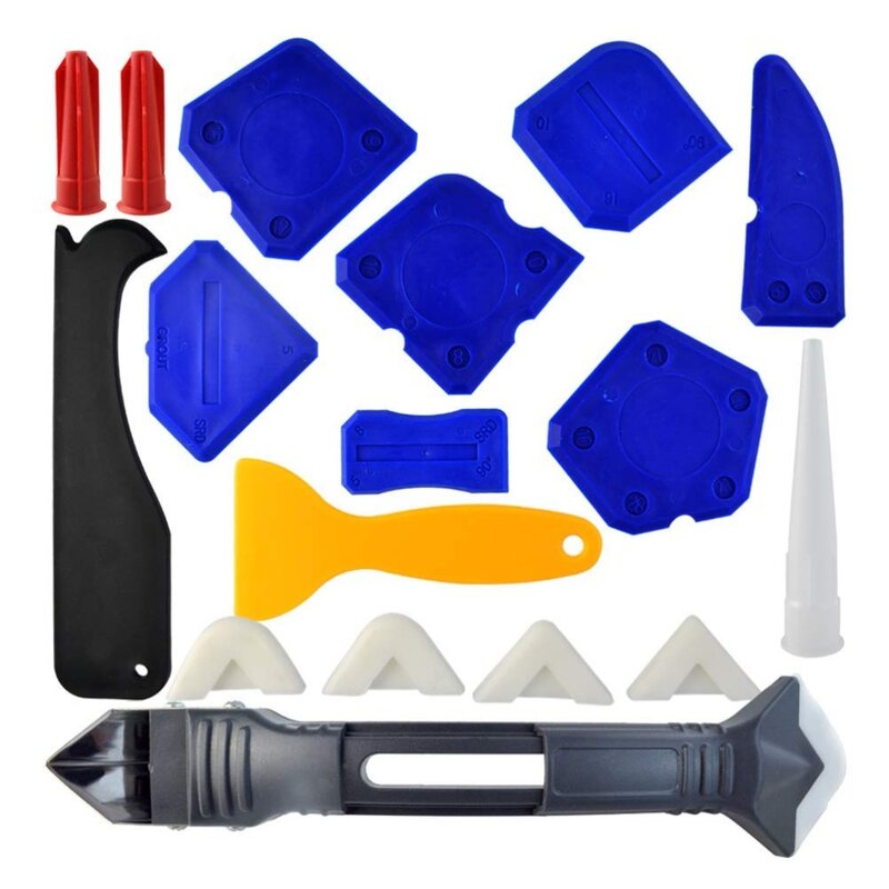 18 peças kit de ferramentas calafetagem e 3 em 1 ferramentas de calafetagem selante silicone acabamento ferramenta grout raspador calafetagem removedor calafetagem bico