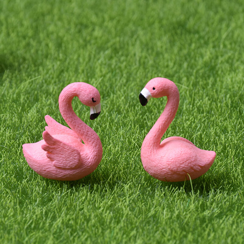 2Pcs/Set 2cm*3cm Micro Flamingo Figurine Miniature Animals Ornaments for DIY Fairy Garden Small Plants Decoration
