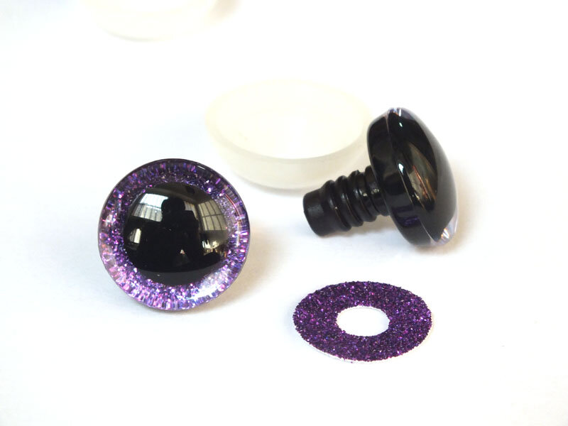 20pcs 9mm/12mm/14mm/16mm/18mm/20mm/25mm clear trapezoid plastic safety toy eyes + glitter Nonwovens -Can choose size and color