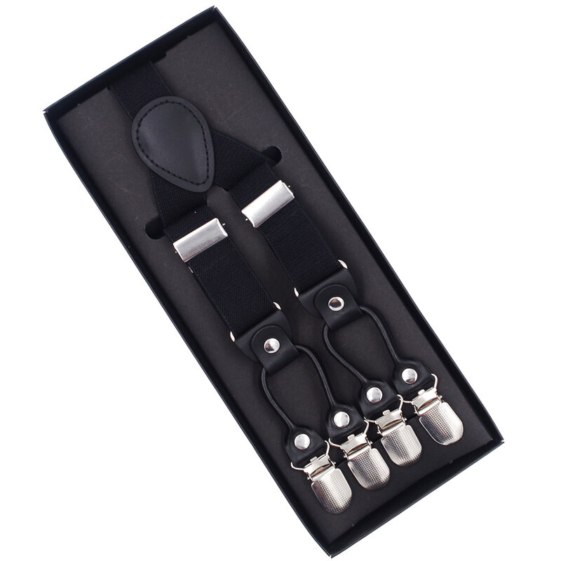 Suspensórios de couro preto 6 clipes, suspensórios casuais vintage para homens, alça de calças casual 2.5*120cm