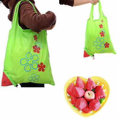 Bolso de compras Floral plegable reutilizable, bolsa de nailon para comestibles, grande, fresa, bonito bolso de viaje