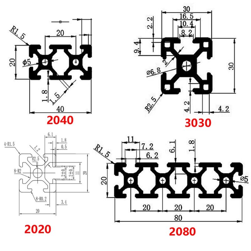 アルミニウム3dプリンター部品,ヨーロッパ標準の陽極酸化リニアレール,2040押し出し,2040,cnc部品,2040