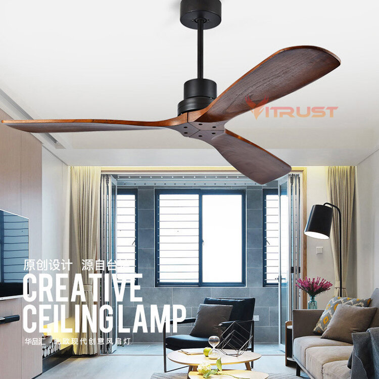 Industrial Vintage Ceiling Fan Without Light Wooden Ceiling Fans with Remote Control Nordic Simple Home Fining Room Ceiling Fan