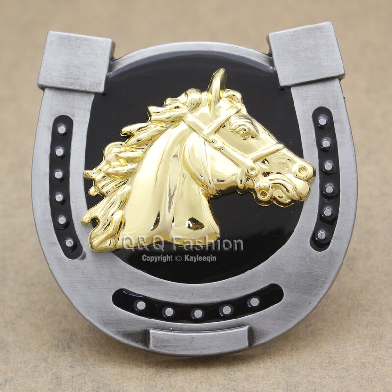 Western Rodeo Equestrian Theme Belt Buckle, Golden Horse Head, DIY Componentes Acessórios, Dropshipping