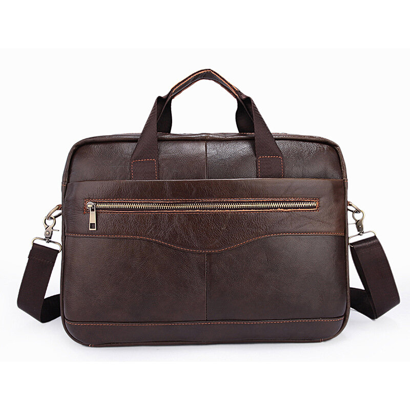 Men Briefcase Genuine Leather Casual Single Shoulder Bag Travel Laptop Bag Business Men Handbag Totes Coffee Brown