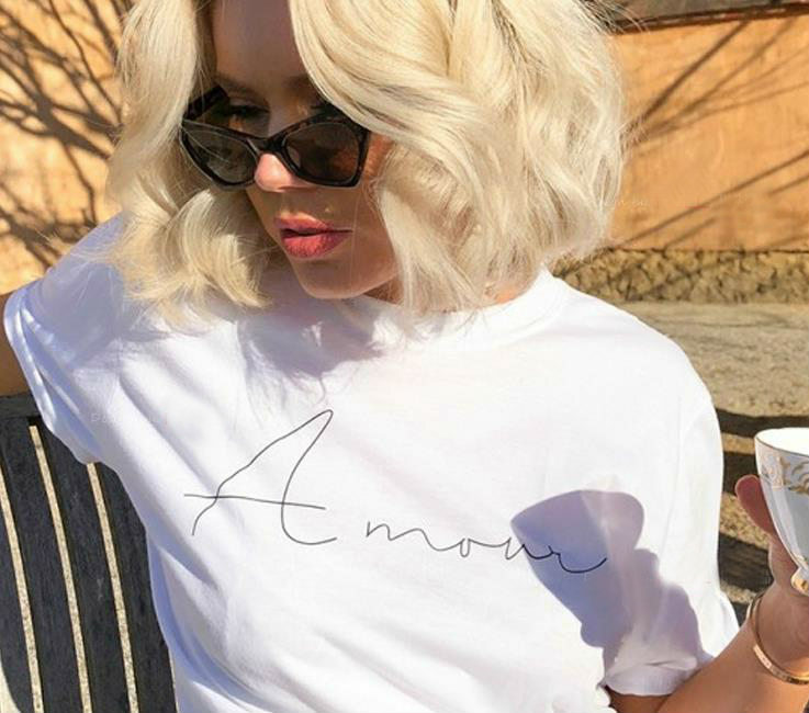 Amour Letters print maglietta da donna maglietta Casual divertente in cotone per Lady Girl Top Tee Hipster Tumblr ins Drop Ship NA-27