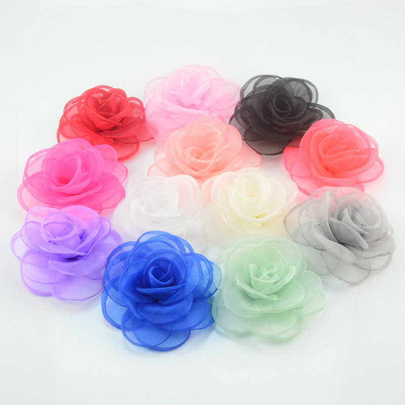 50 teile/los, 3,5 "zoll Sheer Organza Rose Blumen, Organza Blumen, Wählen Sie Farben