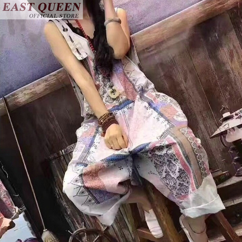Indie Rakyat Wanita Jumpsuits 2018 Gambar Bunga Longgar Kasual Lebar Kaki Celana Ankle-Length Celana Fashion Pantai Rompers DD692 L