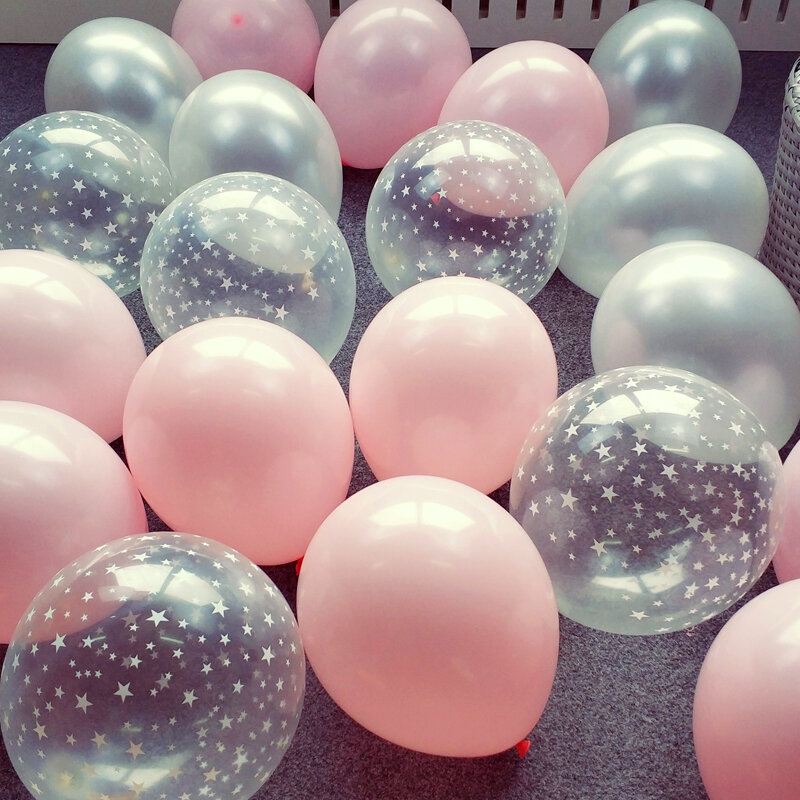 Balão de látex transparente, 20 peças, 12 polegadas, tinta-azul, estrela, feliz aniversário, 2.2g, rosa, branco, hélio, suprimentos para decoração de festa de casamento