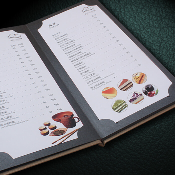 Pasta personalizada do menu para o hotel, pasta do menu do restaurante, MOQ pequeno, 10 PCes