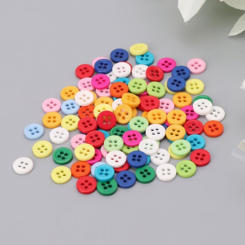 100Pcs 4 Holes Mixed Color Round Resin Buttons Fit For Sewing And Scrapbook 9mm Dec17