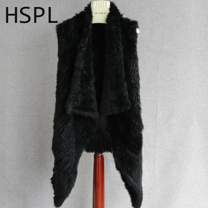 Hspl-女性用の本物のウサギの毛皮のニットベスト,オープンフロント,不規則なカット,冬用のウサギの毛皮のショール