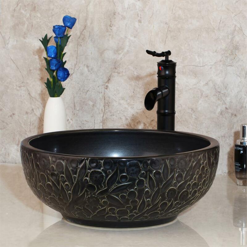 KEMAIDI robinet mitigeur, lavabo de salle de bains en céramique, ensemble en laiton, robinet ORB noir, robinets de lavabo en cascade de bambou