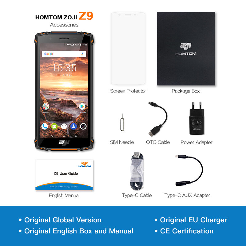 HOMTOM ZOJI Z9 IP68 impermeable Helio P23 Android 8,1 Octa core Smartphone 5,7 "6 GB 64 GB 5500 mAh cara de huella dactilar teléfono móvil