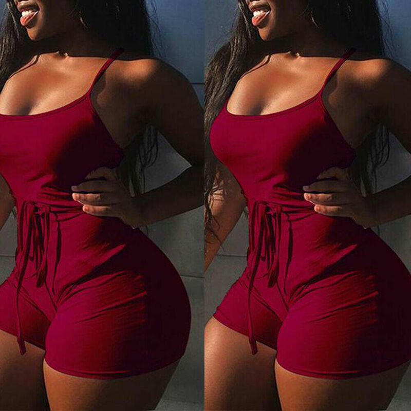 2019 Women Short Sling High Waist Jumpsuit Beach Playsuit  Party Club  Sexy Summer Soild Sleeveless Bangdage Backless Rompers