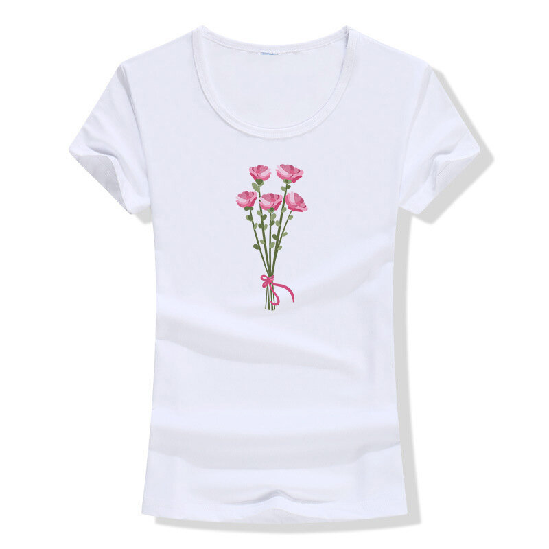 N11 женские розовые цветы новые мягкие летние футболки для девочек милые школьные топы с короткими рукавами и футболки Модная Повседневная ф...