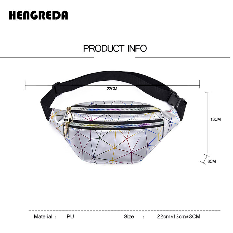 Hengreda Holographic Waist Bags Women Pink Silver Fanny Pack Female Belt Bag Black Geometric Waist Packs Laser Chest Phone Pouch