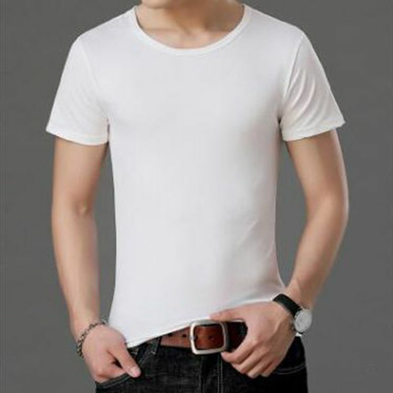 Qrxiaer Men Summer T shirt round neck Solid color black white short sleeve T-shirt trend casual young shirt bottoming shirt