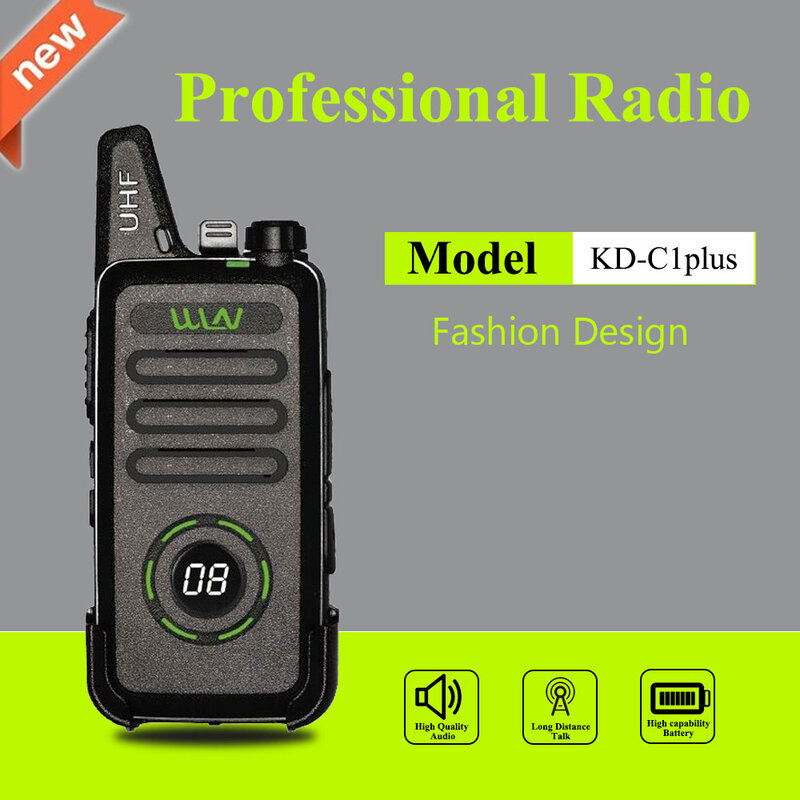 WLN-Mini Walkie Talkie KD-C1 Plus, UHF, 400-470 MHz, 16 canales, Radio bidireccional, transceptor FM, KD-C1plus