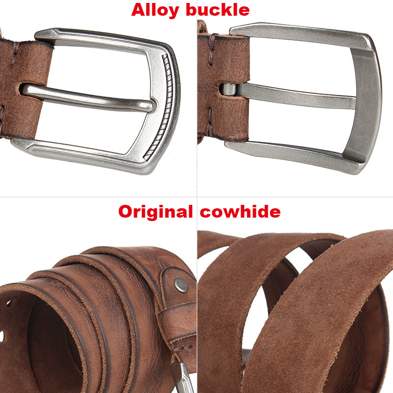 Natural Cowhide Belt For Men's Hard Metal Buckle Soft Original Cowhide Men Leather Belt Unique Texture Real Leather Jeans Belt