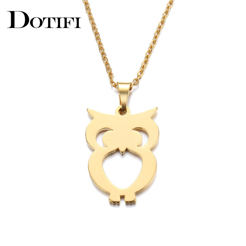 DOTIFI Stainless Steel Necklace For Women Man Lover's Owl Gold And Silver Color Pendant Necklace Engagement Jewelry