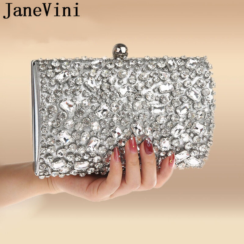 JaneVini 2019 Luxus Handtaschen Frauen Taschen Designer Silber Kristalle Geldbörsen Sommer Hochzeit Abend Party Prom Clutch Crossbody-tasche