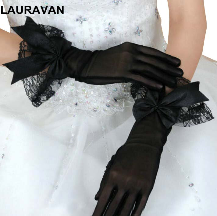 Gants de mariée en dentelle noire pour femmes, longueur de poignet sexy, mitaines pour fête, protection solaire, accessoires de mariage