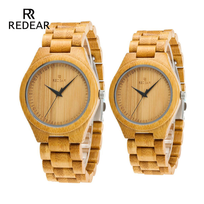 REDEAR-자연 색상 대나무 연인의 시계, 남성 럭셔리 우드 밴드 석영 여성 시계, 무료 배송