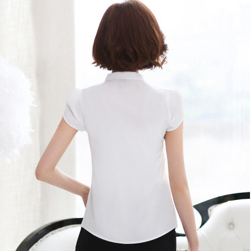 Camisa de gasa de manga corta para mujer, blusa con cuello en V, Top de trabajo informal a la moda, Color puro, H9031