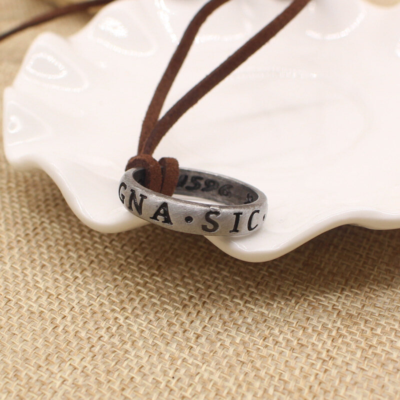 Uncharted 4 Nathan Drake's Vintage Band Cosplay Ring Leather Code Pendant Necklace
