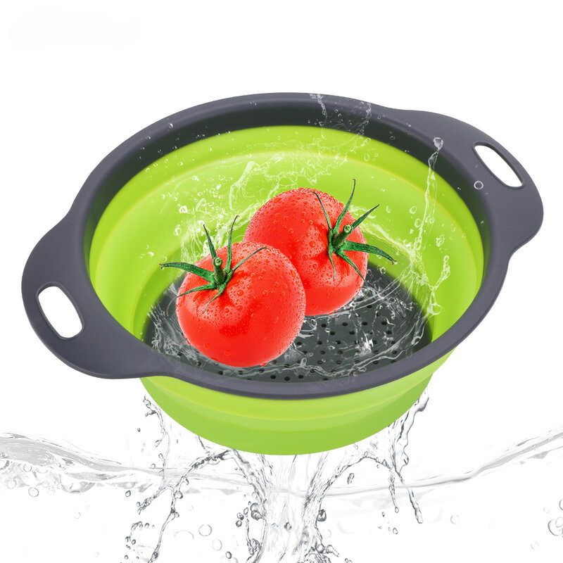 Colador plegable de silicona colador para lavar vegetales y frutas colador de cesta colador plegable con utensilios de cocina con mango