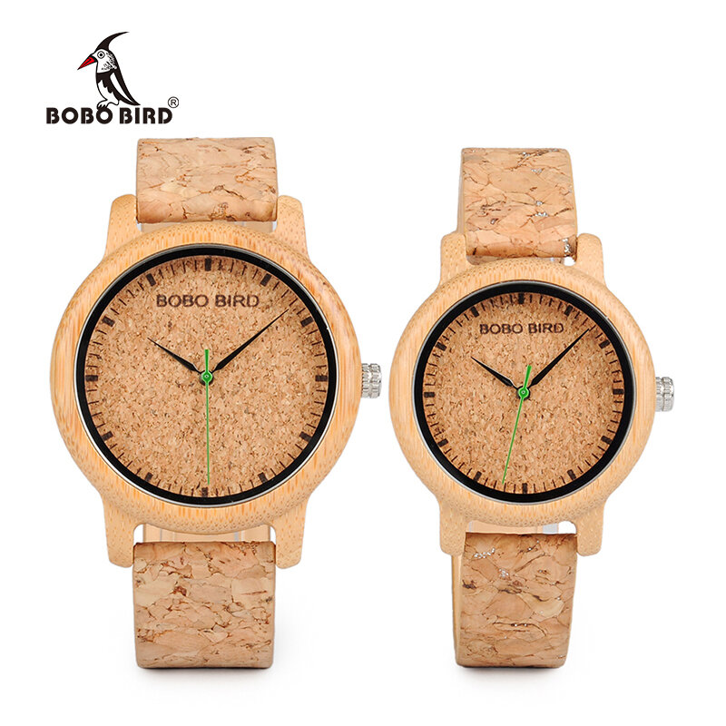 BOBO BIRD-Montres d'amoureux en bois pour femmes, faites à la main, bracelet en liège, montre en bambou, luxe dans la boîte, logo personnalisé, livraison directe