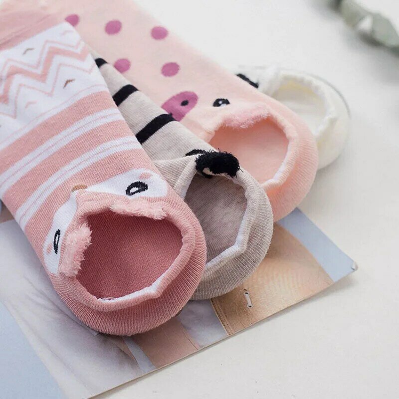 Feminino coreano kawaii 3D Harajuku animal casual padrão rosa porco/cão/gato verão selvagem camisa de algodão bonito engraçado meias femininas