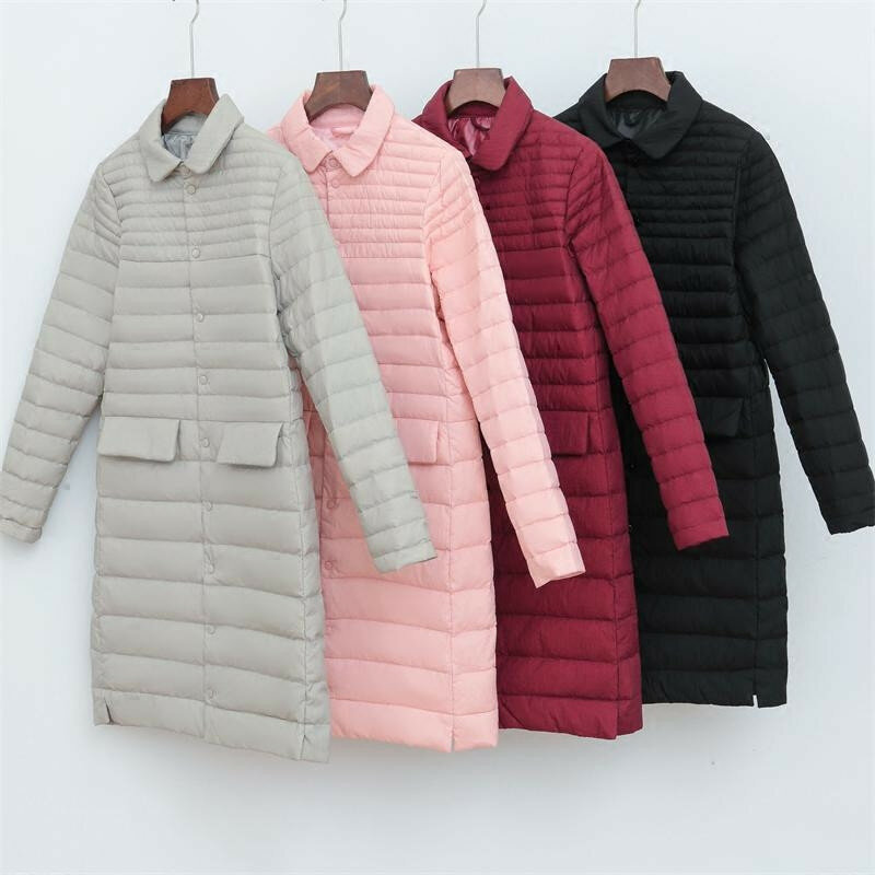 2023 New Autumn Winter Women Ultra Light Down Coat Thin White Duck Down Jacket Parka Ladies Warm Midi Long Coats Outerwear A1003