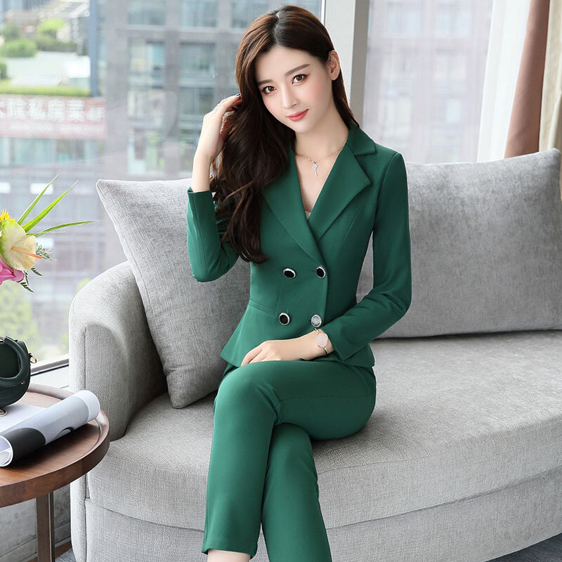 Double breasted Women Casual Office Business Suits Formal Work Wear Sets Uniform Styles Elegant Pant Suits Two-piece suit