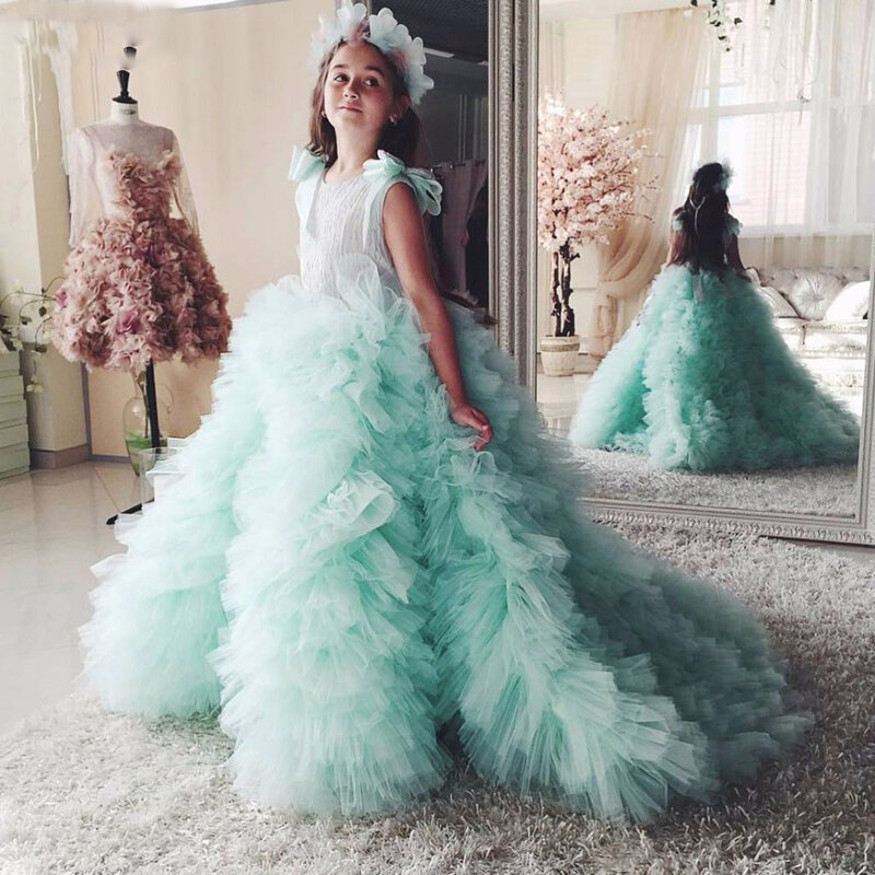 New Arrival Purple Flower Girl Dresses Ball Gown O-Neck Sleeveless Beading Formal First Communion Gowns Vestidos Longo Hot