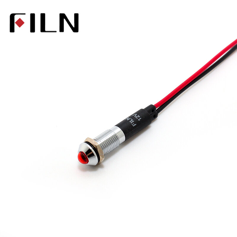 Светодиодная металлическая сигнальная лампа FILN FL1M-8SW-1 8 мм, красный, желтый, синий, зеленый, белый, 12 В, 110 В, 24 В, 220 В с кабелем 20 см