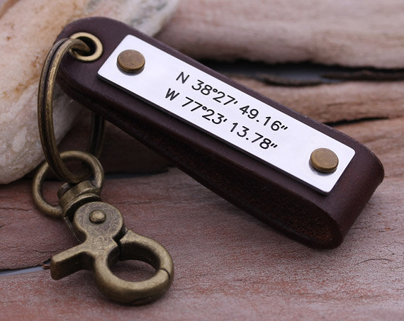 GPS Coordinate keychain - Latitude Longitude keychain - Personalized her key chain - Gift for Him