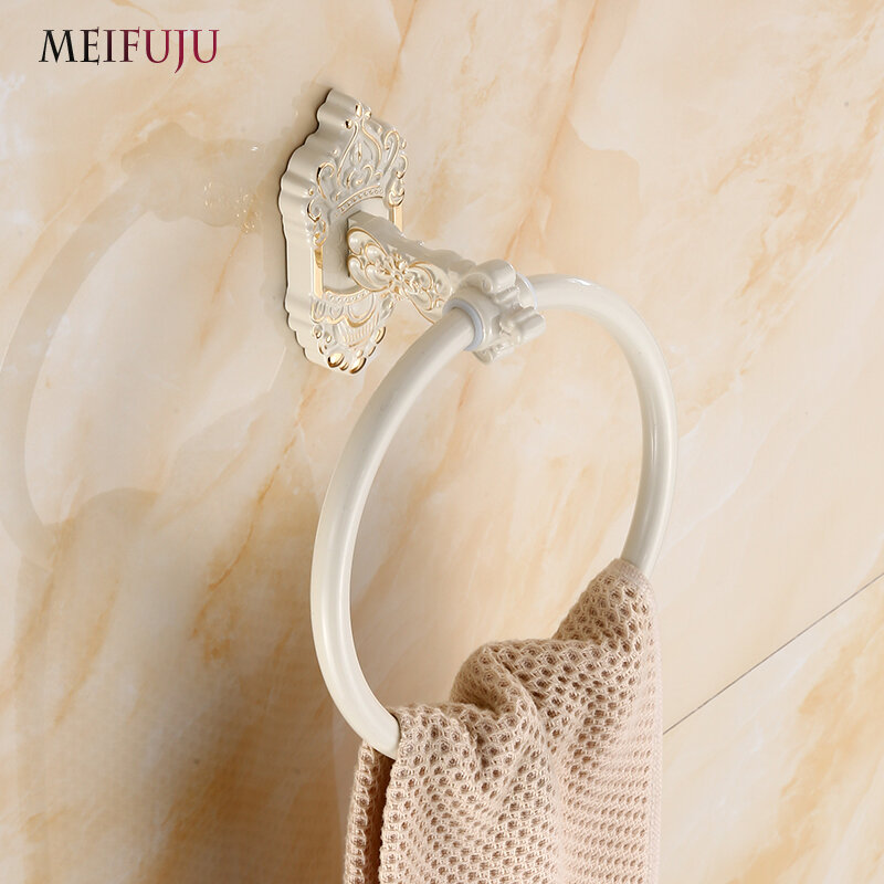 MEIFUJU Decorative Towel Rings White Towel Ring Antique Wall Mount Bathroom Accessories Towel Ring Holder Bath Hardware MFJ7160